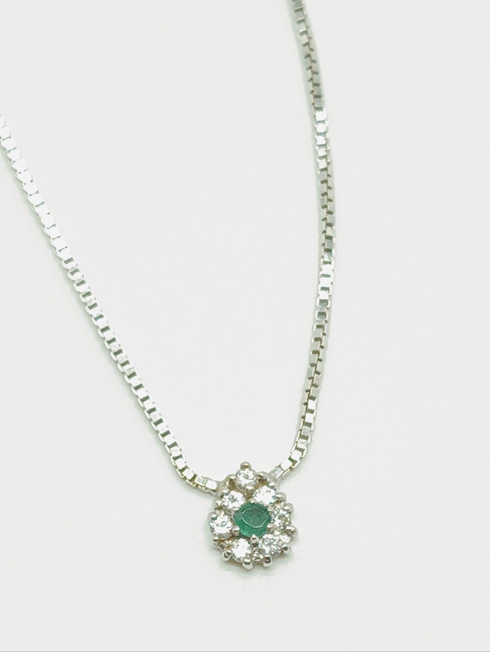 Vintage Giovanni Balestra 18k White Gold Emerald Pendant Necklace
